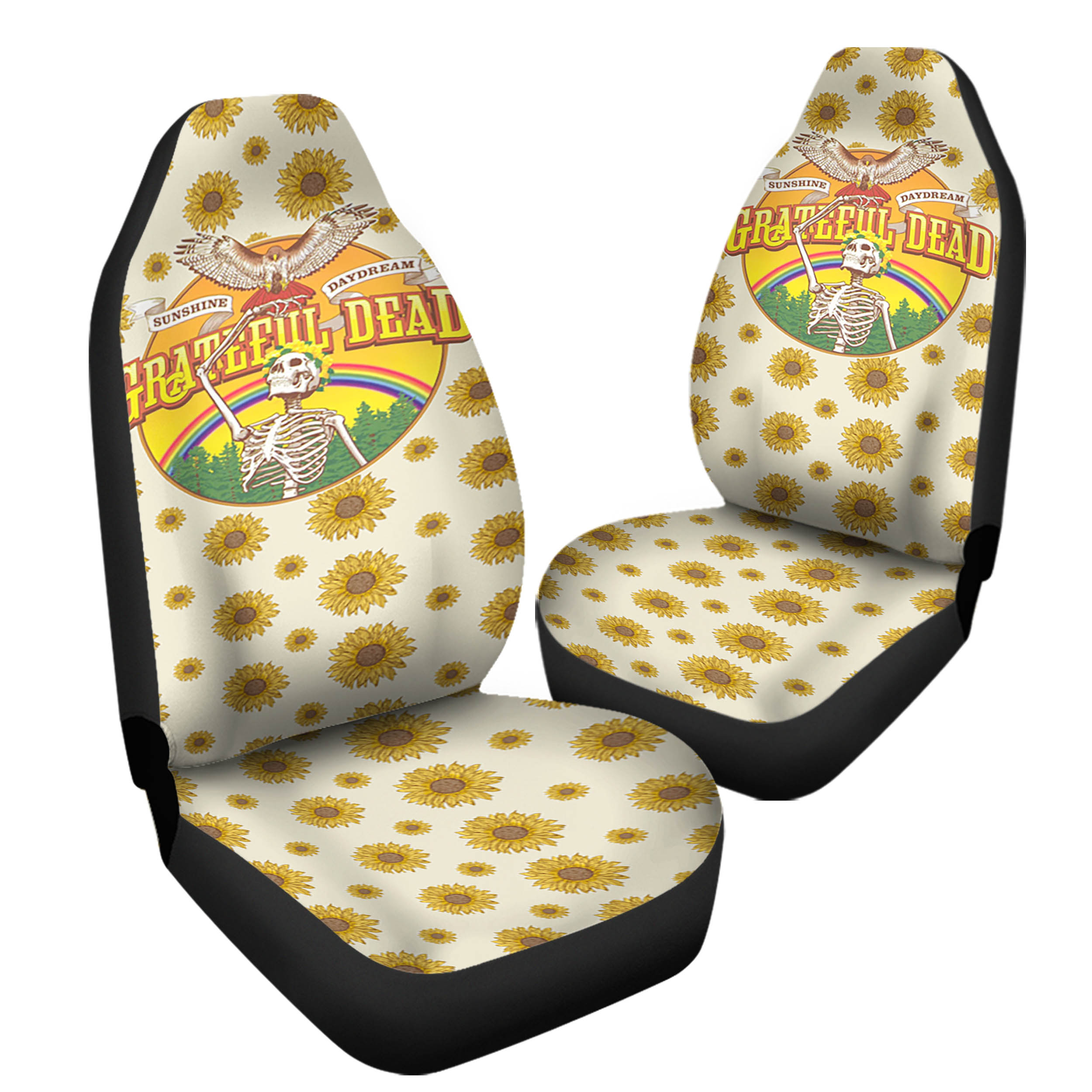 Grateful Dead Sunshine Daydream Rainbow And Skeleton Yellow Sunflowers Car Seat Covers