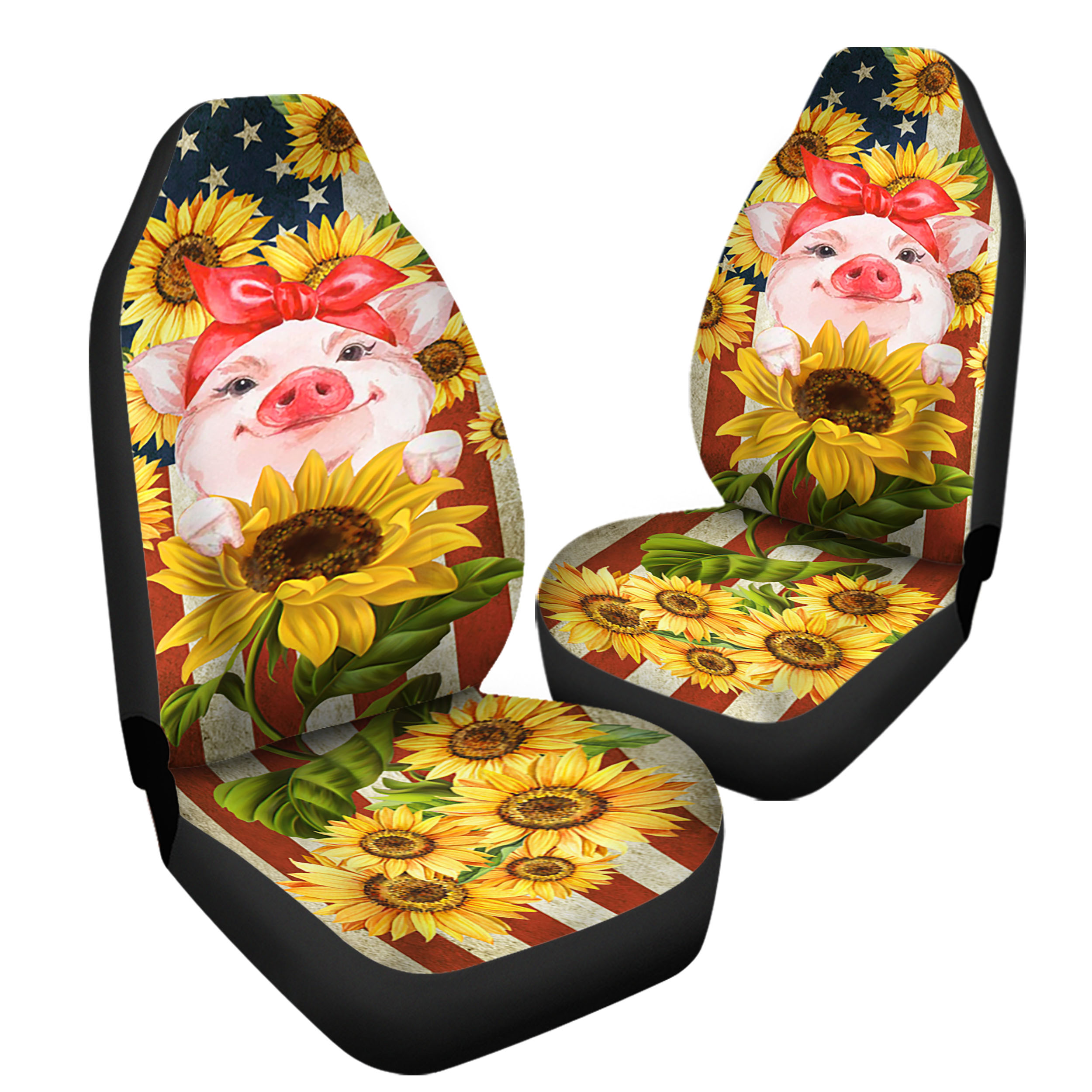 Funny Pig Sunflower Car Seat Covers