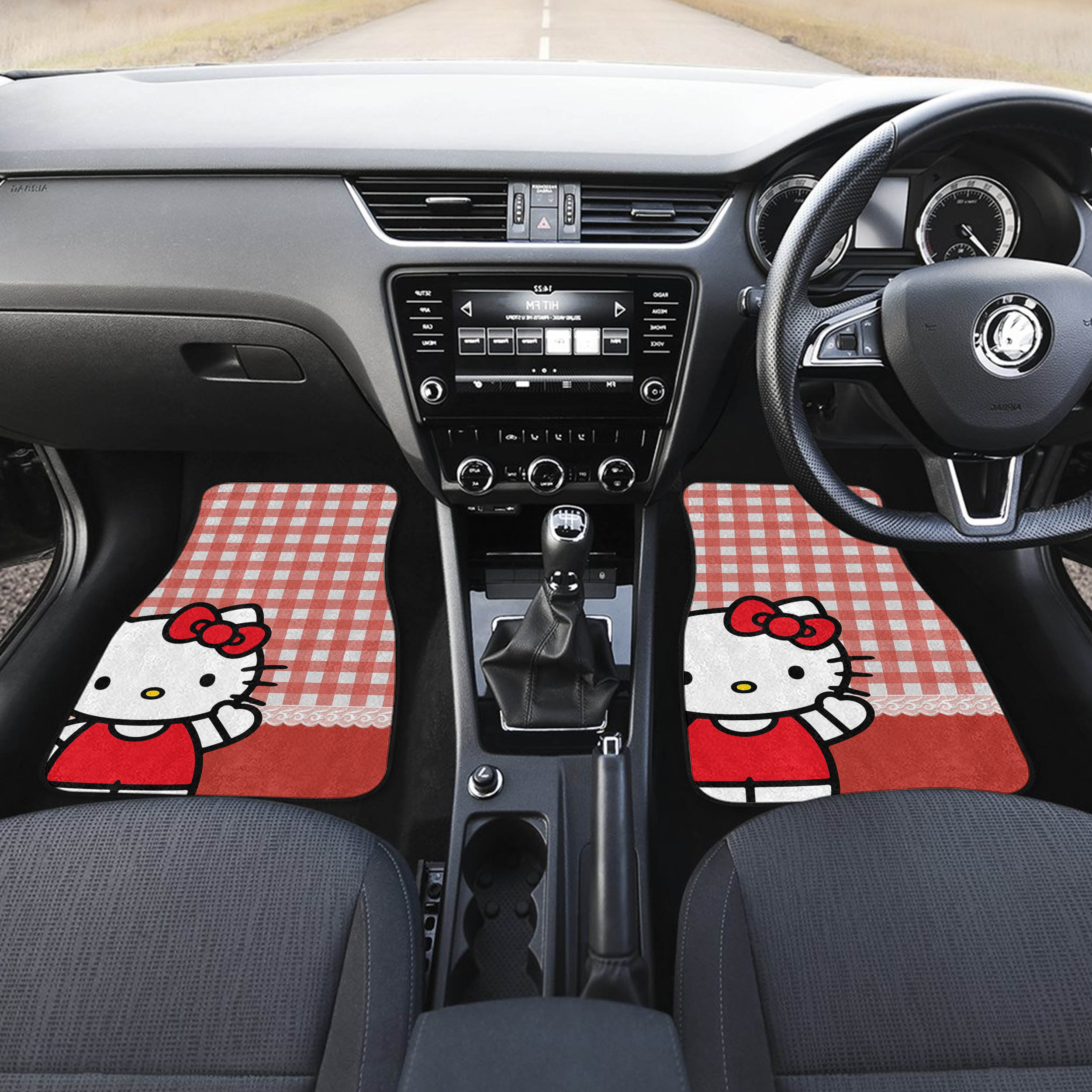 Hello Kitty Pink And White Checkered Car Floor Mats