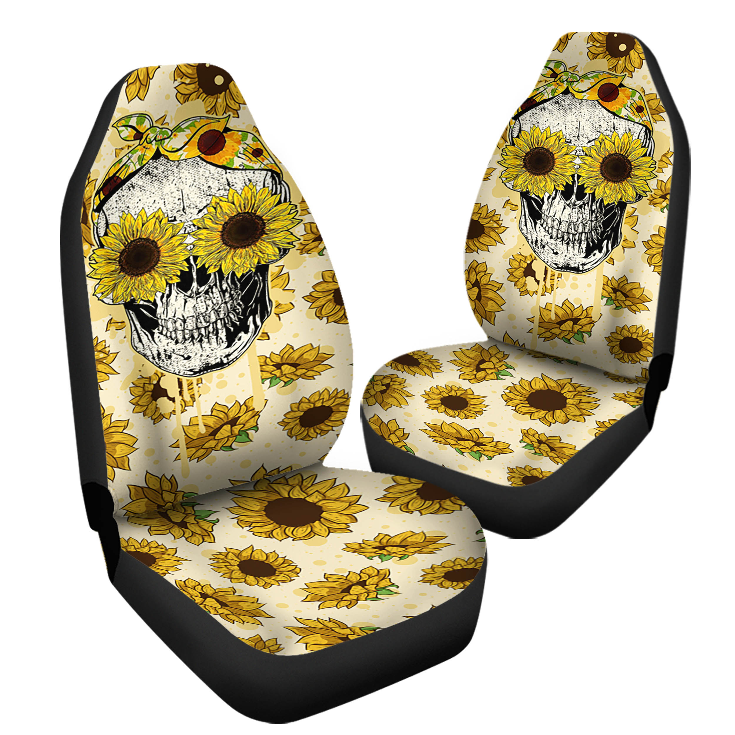 Sunflower Skull Car Seat Covers